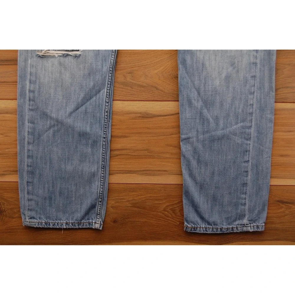 Levis 505 Jeans Mens 33x32 Light Blue Straight Leg Distressed Zip Fly 00505-0235